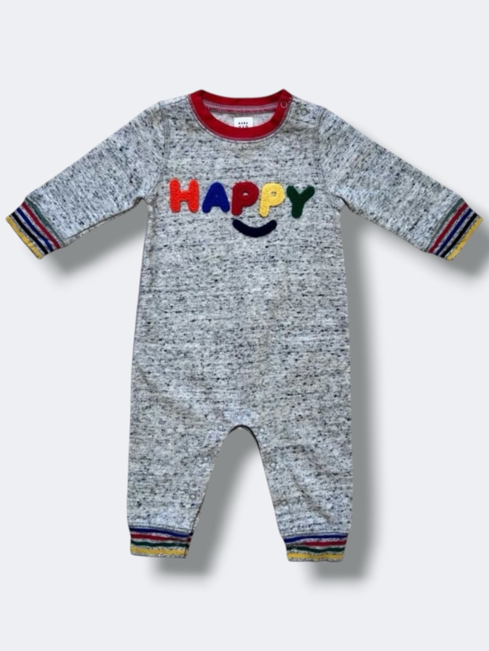 Baby Gap Romper 3-6M Gray Knit Rainbow Happy One Piece Long Sleeve Unisex